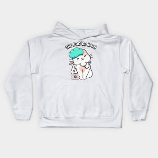 Cute white cat is a doctor Kids Hoodie